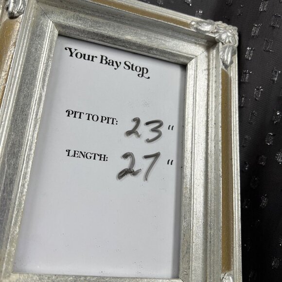 Chicos Women's Blouse Size XL Whimsy Goth Metallic Gray Beaded Bohemian Sheer - Picture 12 of 13